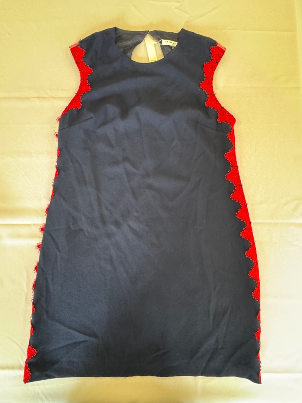 Trina Turk Whim Crochet Lace Trim Appliqué Shift Dress Navy Blue Size 16 NWT - Picture 2 of 15